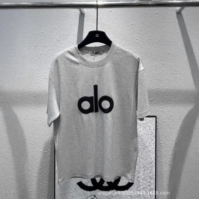 Alo Yoga T-Shirt Gray Casual Logo Tee