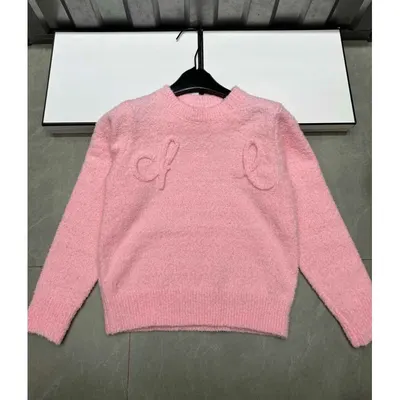 Pink Knit Sweater With Embroidered Letters Casual Style