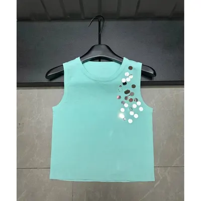 Mint Green Sleeveless Top With Sequin Detail Fashion