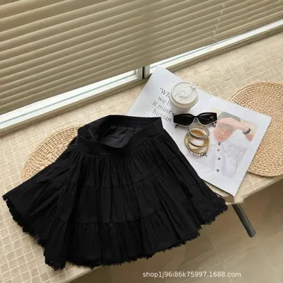 Black Tiered Pleated Mini Skirt Casual