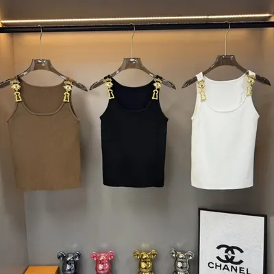 Knit Tank Top Brown Black White Casual