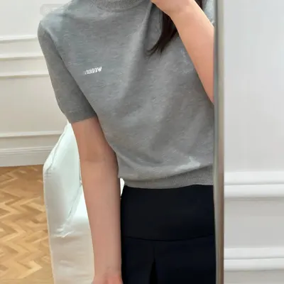 WEDDING Gray Short Sleeve Knit Top
