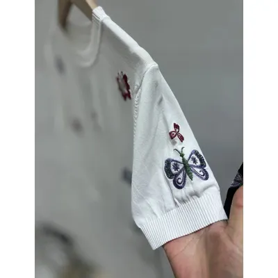 White Embroidered Butterfly Knit Sweater