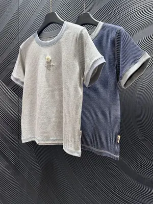 Unisex Striped T-Shirt Gray And Blue Casual