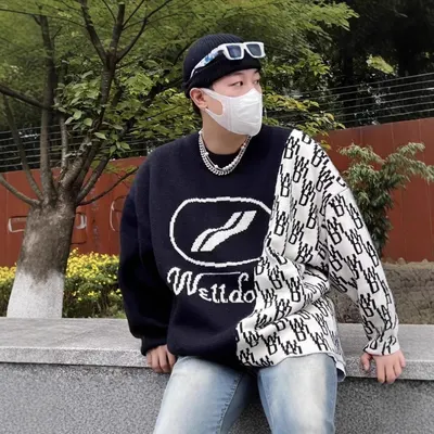 Wettdo Knit Sweater Black White Patterned Casual