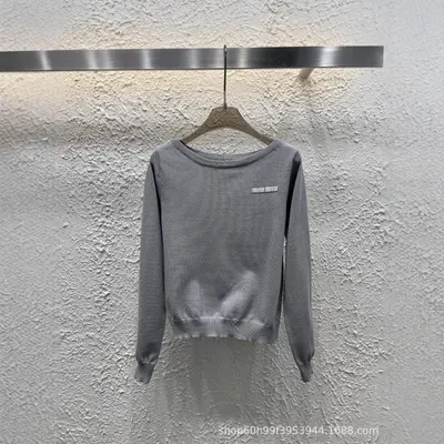 Miu Miu Gray Logo Knit Sweater