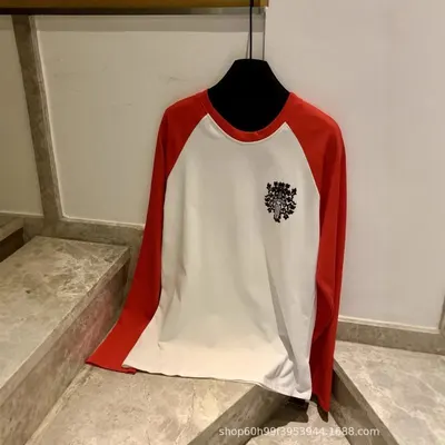 Unisex Raglan Long Sleeve White Red Casual T-Shirt