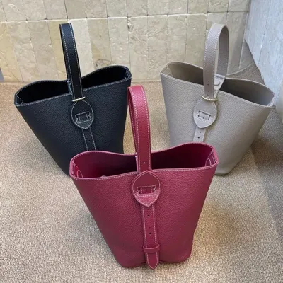 Leather Bucket Bag Red Fashion Tote