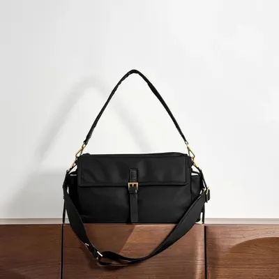 Leather Crossbody Bag Black Minimalist Shoulder Bag