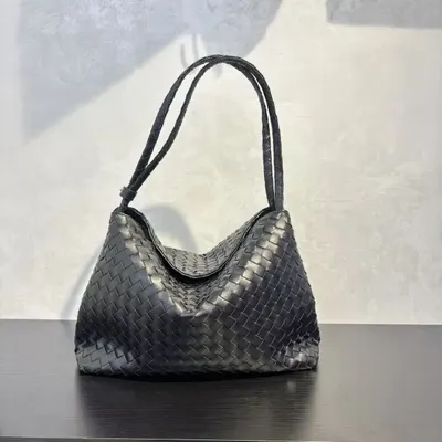Woven Leather Black Shoulder Bag