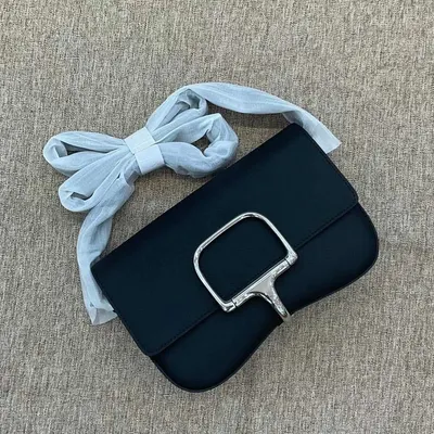 Black Leather Crossbody Bag With Silver Buckle
