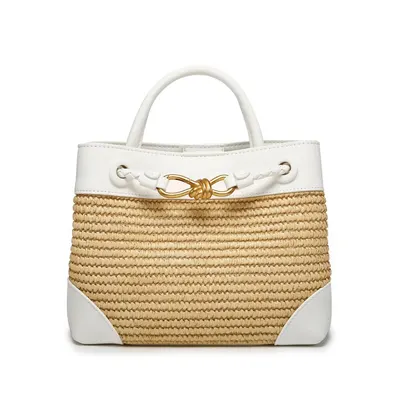 Rattan White Leather Tote Bag