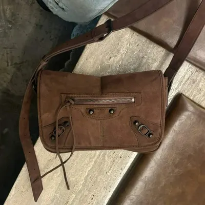Leather Crossbody Bag Brown Vintage Style