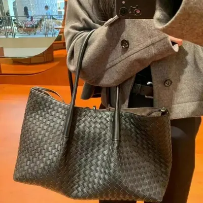 Bottega Veneta Intrecciato Black Leather Tote Bag