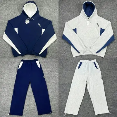 Sporty Hoodie Set Navy Blue And Gray Casual Tracksuit