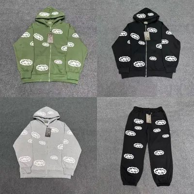 Cloud Pattern Hoodie Green Casual Sweatshirt