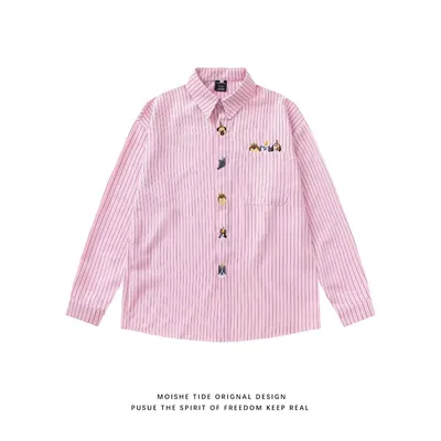 Moishe Tide Pink Striped Embroidered Casual Shirt