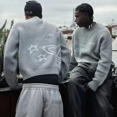 Futura Star Pattern Gray Crewneck Sweater