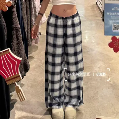 Checkered Wide Leg Gray Plaid Pants