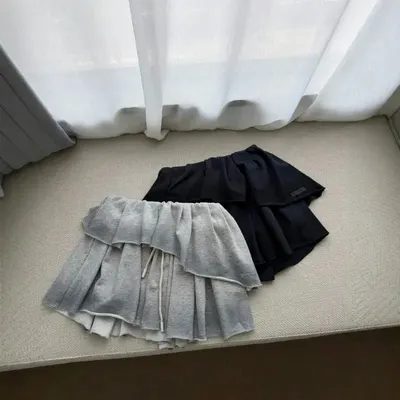 Cotton Layered Skirt Gray Casual Women's Fashion