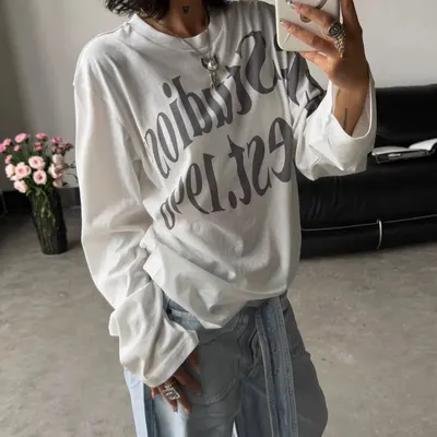 Unisex Oversized White Long Sleeve Graphic T-Shirt