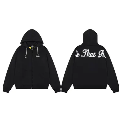 Corduroy Zip Hoodie Black Casual Sweatshirt