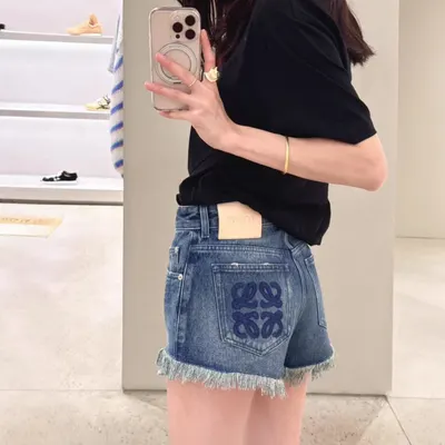 Loewe Denim Blue Frayed Shorts