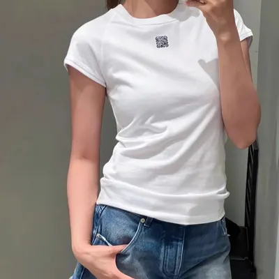 Basic White T-Shirt With Embroidered Logo Casual Top