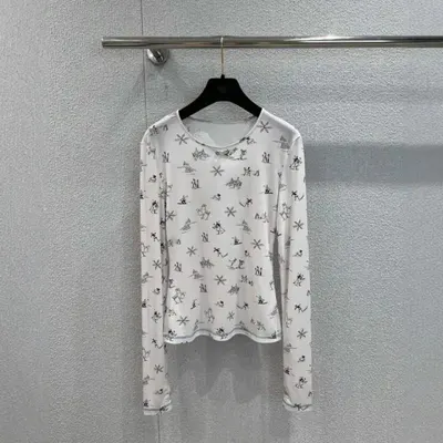 White Long Sleeve Printed Casual Top