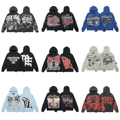 Mixed Motion Zip Hoodie Black Streetwear