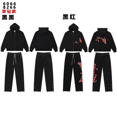 Unisex Hoodie Set Black Red Streetwear