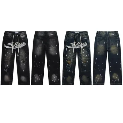 Stussy Denim Black Distressed Cargo Pants