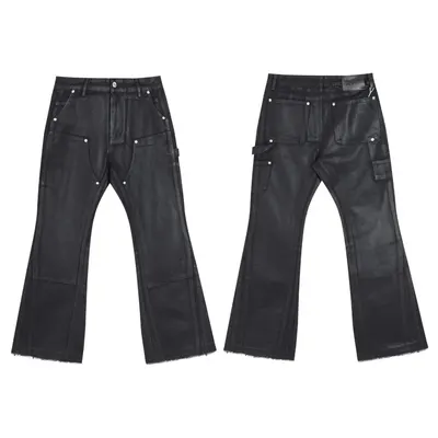 Black Cargo Denim Wide Leg Pants