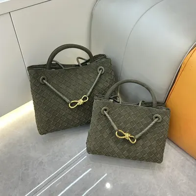 Woven Leather Tote Bag Olive Green Fashion Handbag