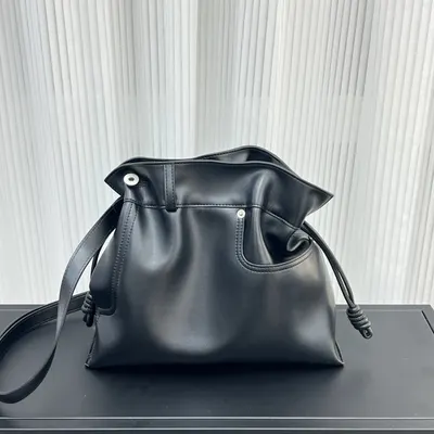Leather Bucket Bag Black Minimalist Shoulder Bag