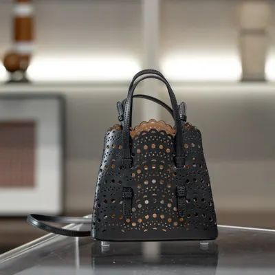 Leather Perforated Black Tote Bag
