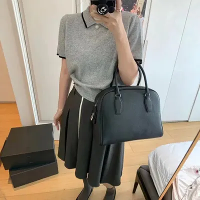 Leather Handbag Black Classic Tote Bag