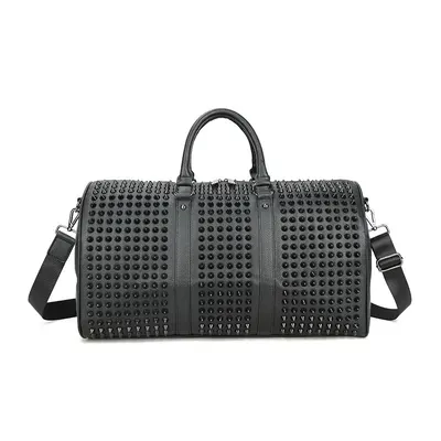Studded Black Leather Duffle Bag