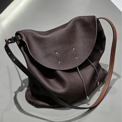 Leather Crossbody Bag Brown Minimalist Design