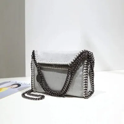 Gray Suede Chain Strap Crossbody Bag