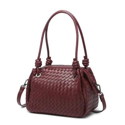 Bottega Veneta Intrecciato Burgundy Leather Shoulder Bag