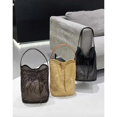 Woven Mesh Bucket Bag Black Casual Tote
