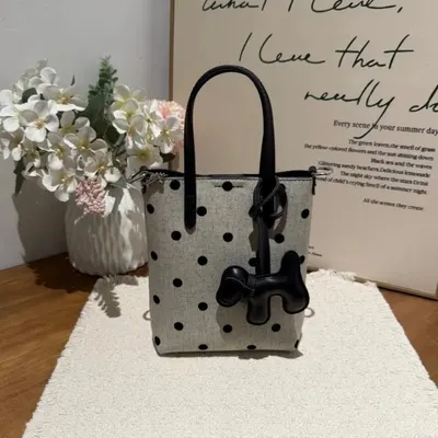 Polka Dot Canvas Black Handle Tote Bag
