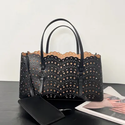 Leather Laser Cut Black Tote Bag