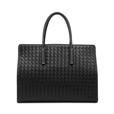 Woven Leather Black Tote Bag