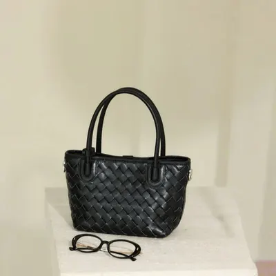 Leather Weaved Black Tote Bag