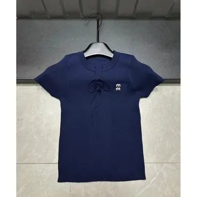 Mm Knit Navy Blue Short Sleeve Top