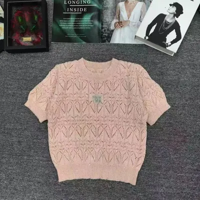 Pink Knit Short Sleeve Lace Top