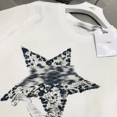 Allover Star White Embroidered T-Shirt